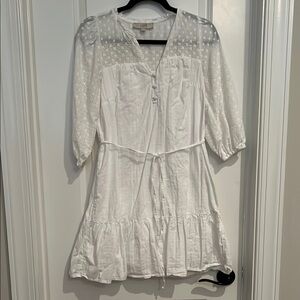 LOFT White Puff Sleeve V-Neck Sundress